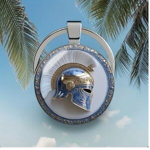 Spartan 2D Flat Retro Knight Keychain - Ancient Greek Warrior Spartan Car NEW#1